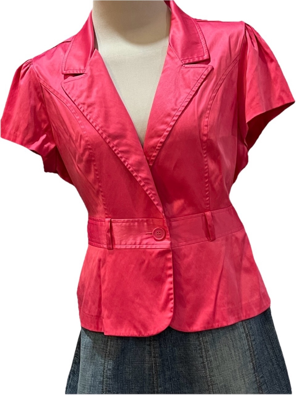 Fuchsia Satin Short-Sleeve Blazer